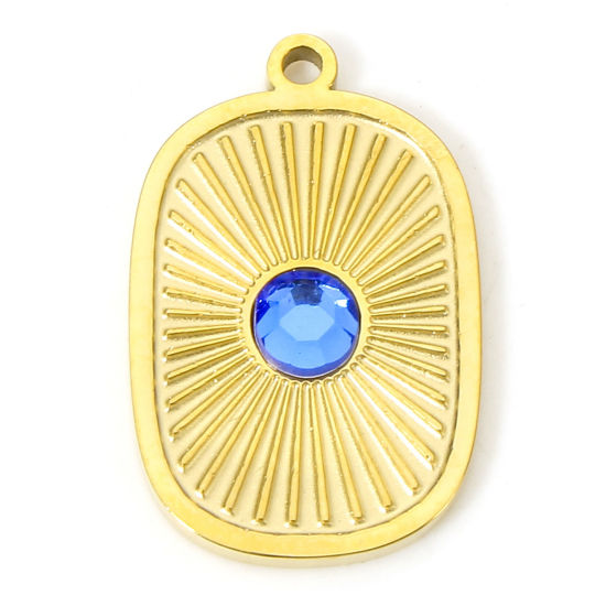 Immagine di 1 Pz Placcatura Sottovuoto Ecologica 304 Acciaio Inossidabile Elegante Ciondoli Ovale Oro Placcato Luce del Sole Blu Marino Strass 18mm x 11.5mm