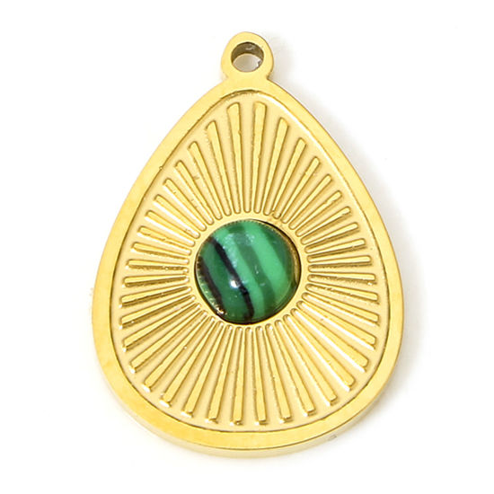 Изображение 1 Piece Eco-friendly Vacuum Plating 304 Stainless Steel & Stone Stylish Charms Gold Plated Green Drop Sunshine 18mm x 13mm