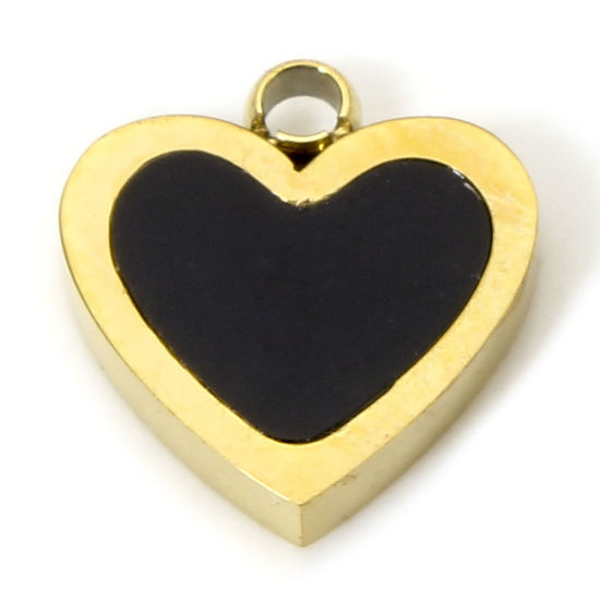 Image de 1 Piece Eco-friendly Vacuum Plating 304 Stainless Steel & Acrylic Simple Charms Gold Plated Black Heart 8.5mm x 8mm