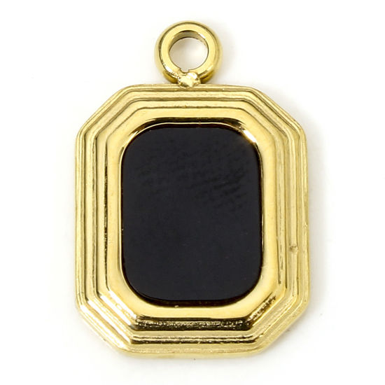 Image de 1 Piece Eco-friendly Vacuum Plating 304 Stainless Steel & Acrylic Simple Charms Gold Plated Black Octagon 15mm x 10mm