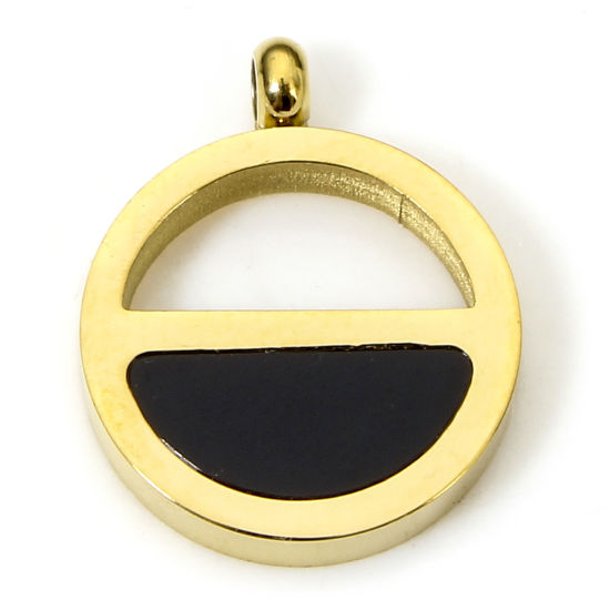 Image de 1 Piece Eco-friendly Vacuum Plating 304 Stainless Steel & Acrylic Simple Charms Gold Plated Black Half Round 12.5mm x 10mm