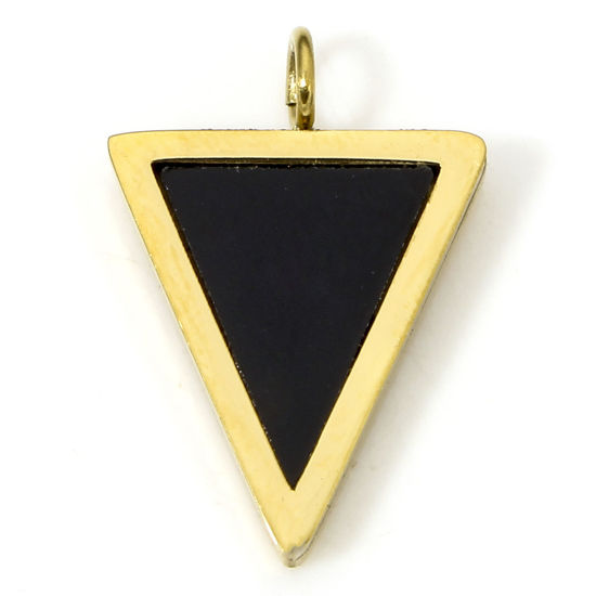 Image de 1 Piece Eco-friendly Vacuum Plating 304 Stainless Steel & Acrylic Simple Charms Gold Plated Black Triangle 14.5mm x 10mm
