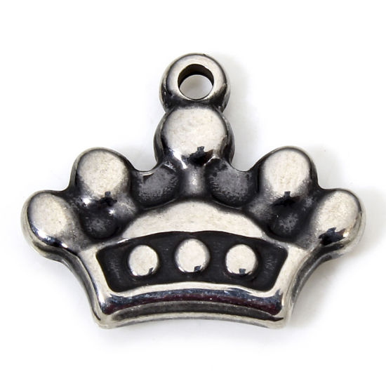 Picture of 1 Piece Eco-friendly 304 Stainless Steel Retro Charms Gunmetal Crown 17mm x 14mm