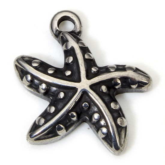 Picture of 1 Piece Eco-friendly 304 Stainless Steel Retro Charms Gunmetal Star Fish 19.5mm x 16mm