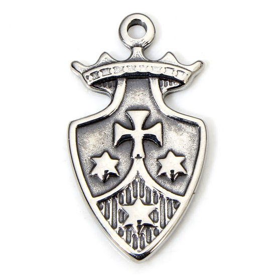 Image de 1 Piece Eco-friendly 304 Stainless Steel Retro Charms Gunmetal Shield Cross 20.5mm x 11mm