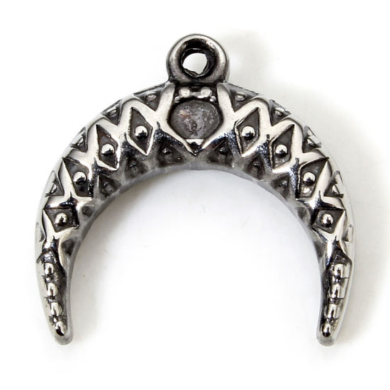 Picture of 1 Piece Eco-friendly 304 Stainless Steel Retro Charms Gunmetal Horn-shaped Carved Pattern 15mm x 15mm