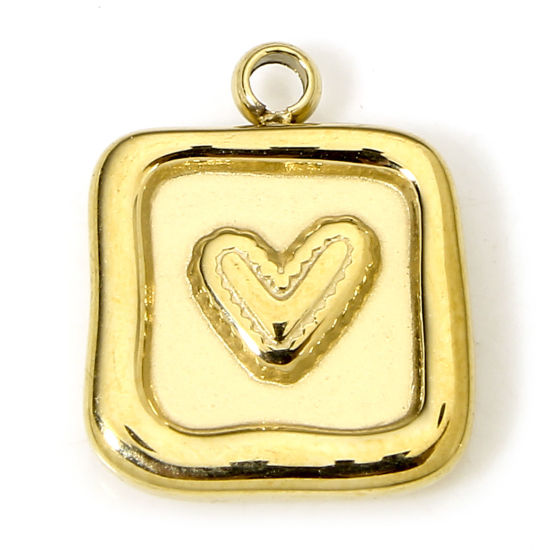 Изображение 1 Piece Eco-friendly Vacuum Plating 304 Stainless Steel Valentine's Day Charms Gold Plated Square Heart 12.5mm x 10.5mm