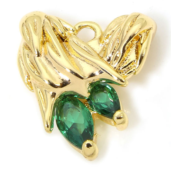 1 Piece Eco-friendly Brass Valentine's Day Charms 18K Real Gold Plated Heart Wing Green Rhinestone 13mm x 12mm の画像