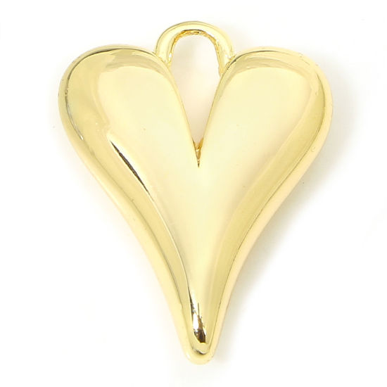 Image de 2 Pcs Breloques La Saint Valentin en Laiton Respectueux de la Nature Cœur Plaqué Or Véritable 18K 20mm x 15mm