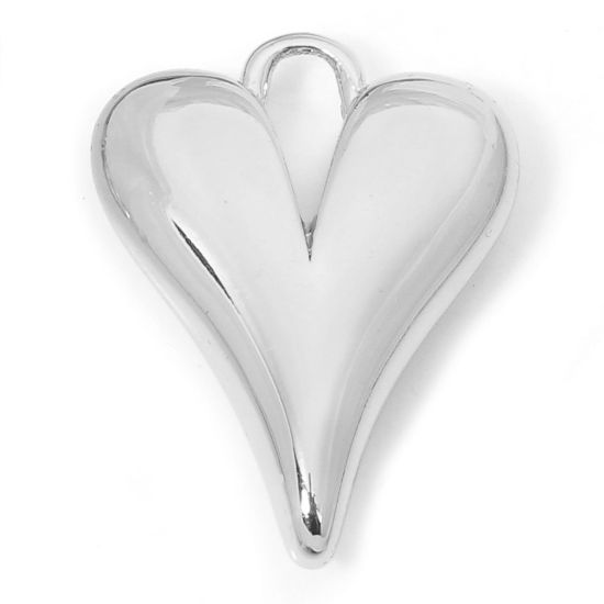 Image de 2 Pcs Breloques La Saint Valentin en Laiton Respectueux de la Nature Cœur Plaqué Platine Véritable 20mm x 15mm