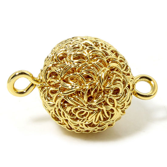 Picture of 1 Piece Eco-friendly Brass Connectors Charms Pendants 18K Real Gold Plated Ball Wrapped 20mm x 12mm