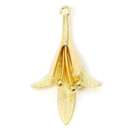 Picture of 2 PCs Eco-friendly Brass Pendants 18K Real Gold Plated Magnolia Flower 3D 3.4cm x 1.9cm