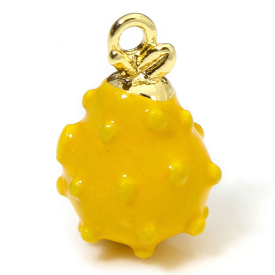 Picture of 1 Piece Eco-friendly Brass Charms 18K Real Gold Plated Yellow Fruit 3D Enamel 12mm x 8mm