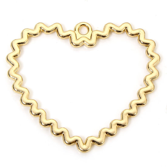 Изображение 10 PCs Zinc Based Alloy Valentine's Day Pendants KC Gold Plated Heart Hollow 3.3cm x 2.9cm
