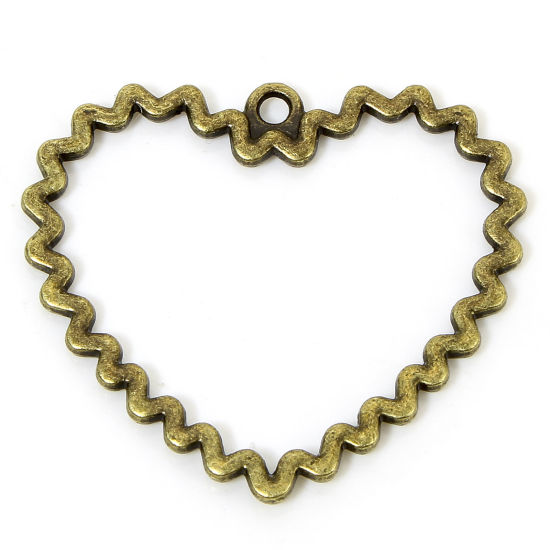 Изображение 10 PCs Zinc Based Alloy Valentine's Day Pendants Antique Bronze Heart Hollow 3.3cm x 2.9cm