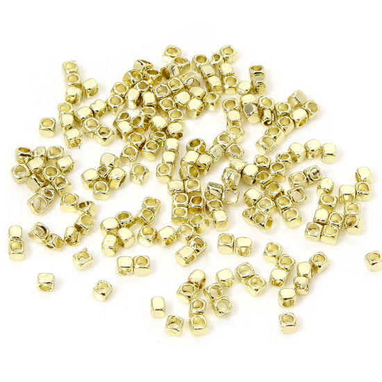 Picture of 50 PCs Zinc Based Alloy Spacer Beads For DIY Jewelry Making Gold Plated Cube About 2mm x 2mm, Hole: Approx 1mm