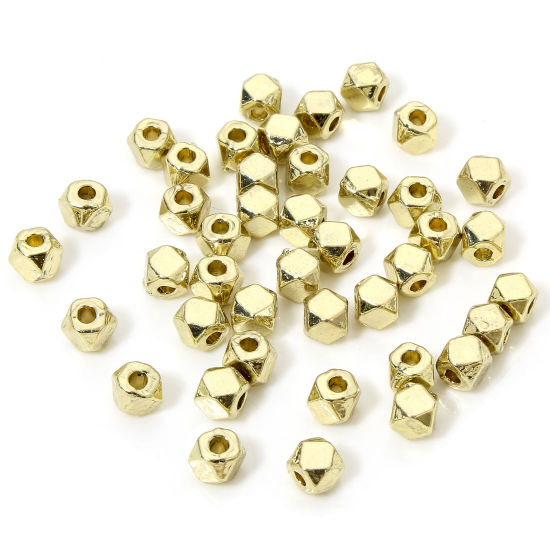 Picture of 50 PCs Zinc Based Alloy Spacer Beads For DIY Jewelry Making Gold Plated Cube About 4mm x 4mm, Hole: Approx 1.4mm