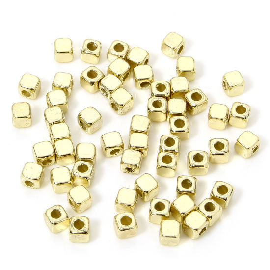 Picture of 50 PCs Zinc Based Alloy Spacer Beads For DIY Jewelry Making Gold Plated Cube About 4mm x 4mm, Hole: Approx 1.5mm