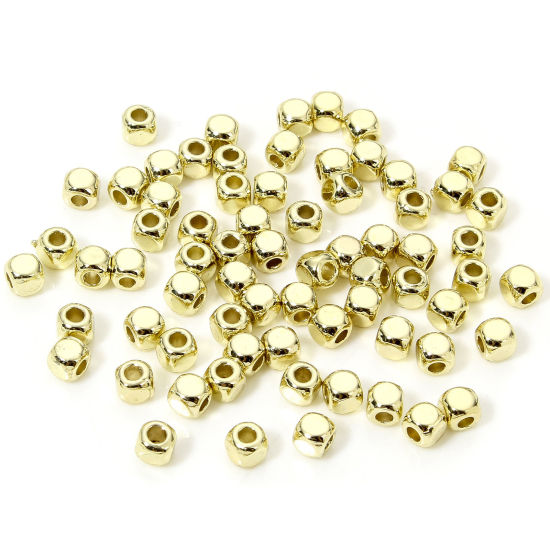 Picture of 50 PCs Zinc Based Alloy Spacer Beads For DIY Jewelry Making Gold Plated Cube About 3.6mm x 3.6mm, Hole: Approx 1.5mm