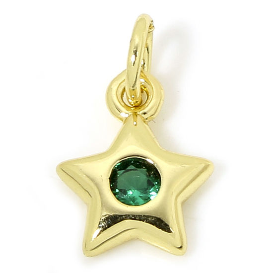 1 Piece Brass Galaxy Charms 18K Gold Plated Star Green Cubic Zirconia 14mm x 9mm の画像