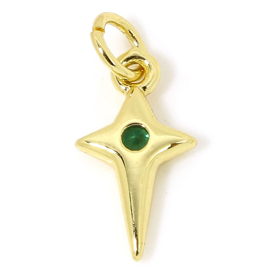 1 Piece Brass Galaxy Charms 18K Gold Plated Star Green Cubic Zirconia 18mm x 8mm の画像