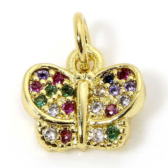 1 Piece Brass Insect Charms 18K Gold Plated Butterfly Animal Micro Pave Multicolour Cubic Zirconia 12mm x 10mm の画像