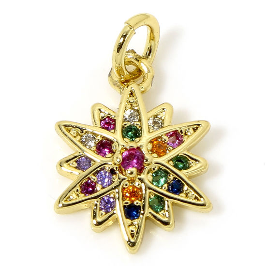 1 Piece Brass Galaxy Charms 18K Gold Plated Star Micro Pave Multicolour Cubic Zirconia 17mm x 10mm の画像