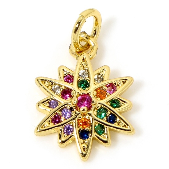 1 Piece Brass Galaxy Charms 18K Gold Plated Star Micro Pave Multicolour Cubic Zirconia 17mm x 10mm の画像