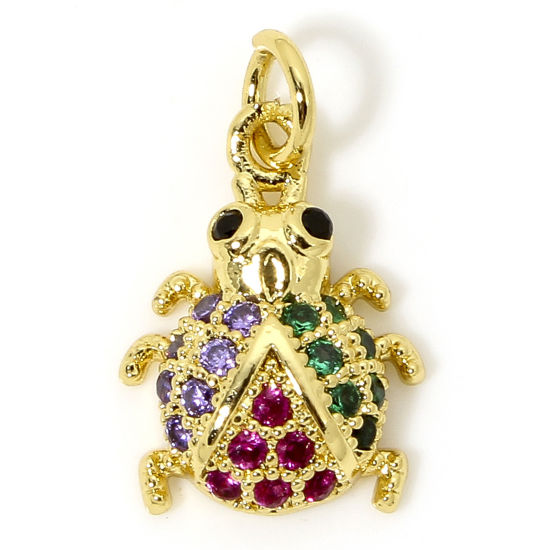 1 Piece Brass Insect Charms 18K Gold Plated Ladybug Animal Micro Pave Multicolour Cubic Zirconia 18mm x 11mm の画像