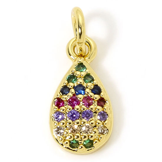 1 Piece Brass Geometric Charms 18K Gold Plated Drop Micro Pave Multicolour Cubic Zirconia 16mm x 6.5mm の画像