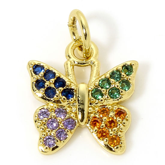 1 Piece Brass Insect Charms 18K Gold Plated Butterfly Animal Micro Pave Multicolour Cubic Zirconia 15mm x 11mm の画像