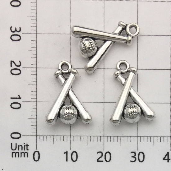 Picture of 20 PCs Zinc Based Alloy Sport Charms Antique Silver Color Sticks Baseball Baton 18mm x 13mm