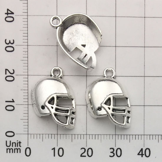 Picture of 20 PCs Zinc Based Alloy Sport Charms Antique Silver Color Helmet 20mm x 14mm