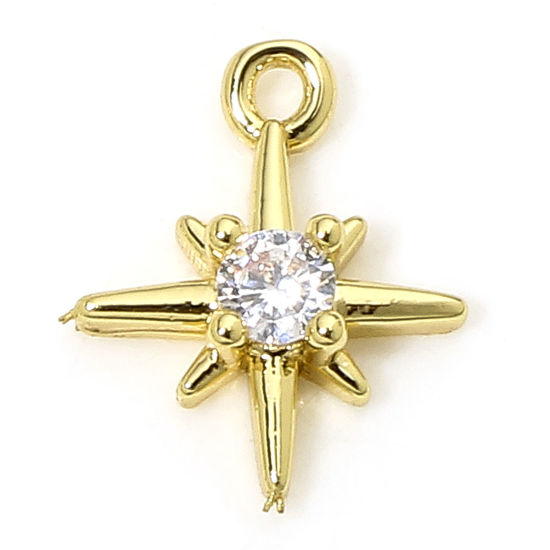 Picture of 2 PCs Eco-friendly Brass Galaxy 18K Real Gold Plated Star Clear Cubic Zirconia 10mm x 8mm