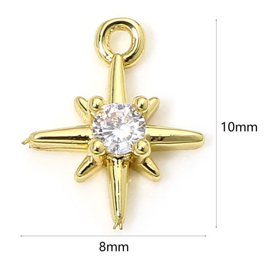 Picture of 2 PCs Eco-friendly Brass Galaxy 18K Real Gold Plated Star Clear Cubic Zirconia 10mm x 8mm