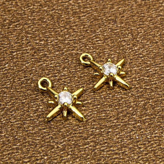 Picture of 2 PCs Eco-friendly Brass Galaxy 18K Real Gold Plated Star Clear Cubic Zirconia 10mm x 8mm