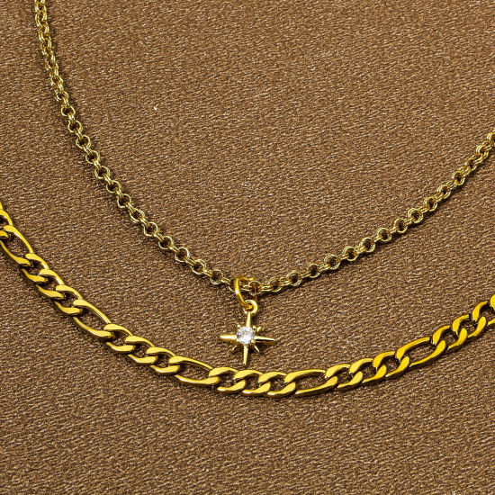 Picture of 2 PCs Eco-friendly Brass Galaxy 18K Real Gold Plated Star Clear Cubic Zirconia 10mm x 8mm