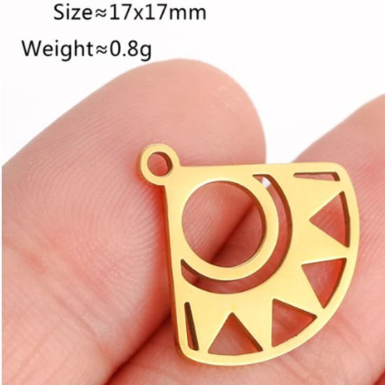 Picture of 2 PCs Vacuum Plating 304 Stainless Steel Galaxy Charms 18K Gold Plated Fan-shaped Sun 17.5mm x 17mm