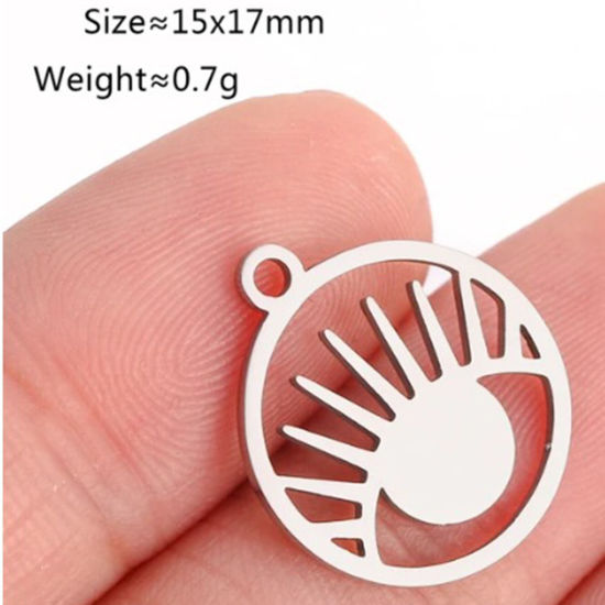 Picture of 2 PCs 304 Stainless Steel Charms Silver Tone Round Eye 17mm x 15mm