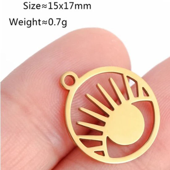 Picture of 2 PCs Vacuum Plating 304 Stainless Steel Charms 18K Gold Plated Round Eye 17mm x 15mm