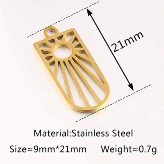 Picture of 2 PCs Vacuum Plating 304 Stainless Steel Galaxy Charms 18K Gold Plated Rectangle Sun 21mm x 9mm