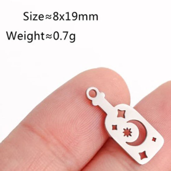 Picture of 2 PCs 304 Stainless Steel Galaxy Charms Silver Tone Bottle Moon 18.5mm x 7.5mm