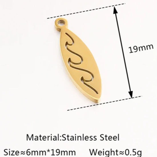 Picture of 2 PCs Vacuum Plating 304 Stainless Steel Charms 18K Gold Plated Marquise Wave 19mm x 5.5mm