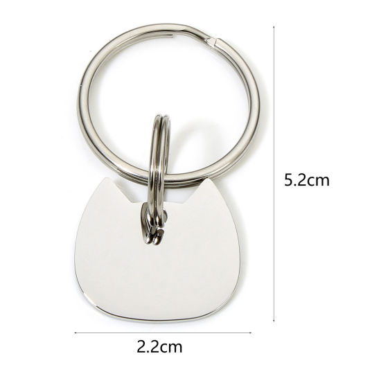 Picture of 1 Piece 304 Stainless Steel Pet ID Dog Collar Name Tag Blank Stamping Tags Keychain & Keyring Silver Tone Cat Animal Mirror Polishing 5.2cm x 2.2cm