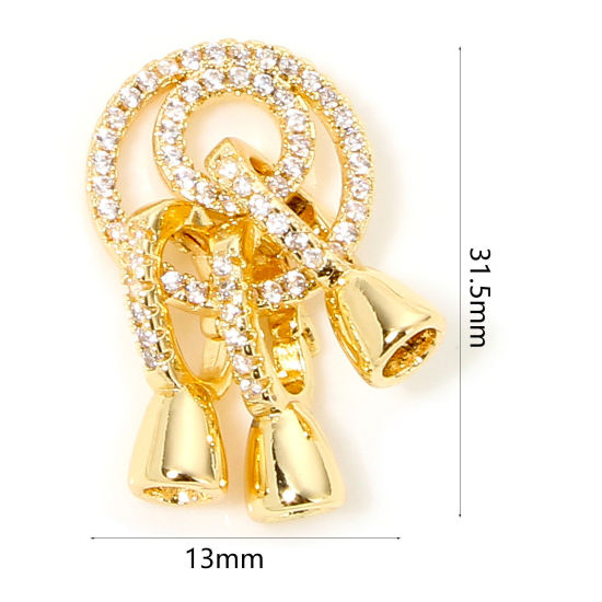 Immagine di 1 Pz Ecologico Ottone Connettore di Collana Anello 18K Vero Oro Placcato Micro Spianare Trasparente Cubic Zirconiae 13mm