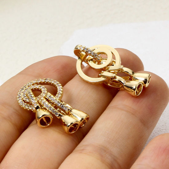 Immagine di 1 Pz Ecologico Ottone Connettore di Collana Anello 18K Vero Oro Placcato Micro Spianare Trasparente Cubic Zirconiae 13mm