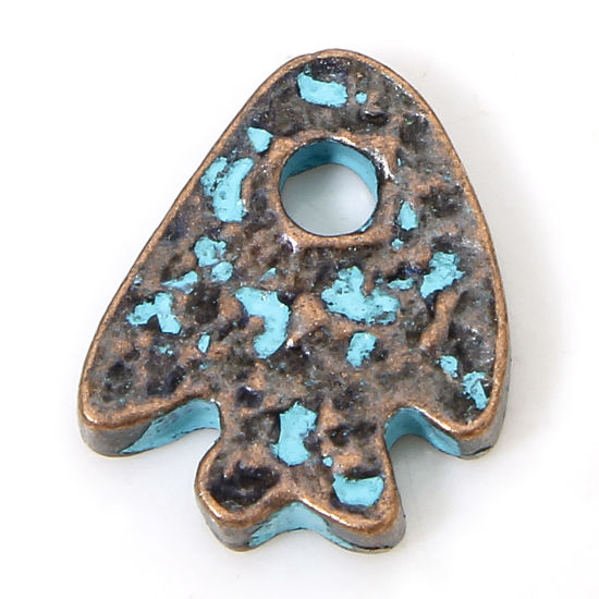 Picture of 10 PCs Zinc Based Alloy Ocean Jewelry Charms Antique Copper Blue Fish Animal Patina Hammered 10mm x 8mm