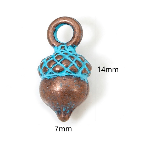 Picture of 10 PCs Zinc Based Alloy Charms Antique Copper Blue Pine Cone Patina 14mm x 7mm
