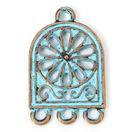 Immagine di 10 Pz Lega di Zinco Lampadario Connettore Poroso Accessori Ossido di Rame Blu Filigrana Disegno Finitura con Patina Effetto Verderame 25mm x 16mm