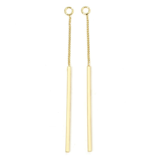 Image de 2 Pcs Pendentifs en Laiton Franges Pompons Glands Plaqué Or 18K 6.7cm x 0.4cm